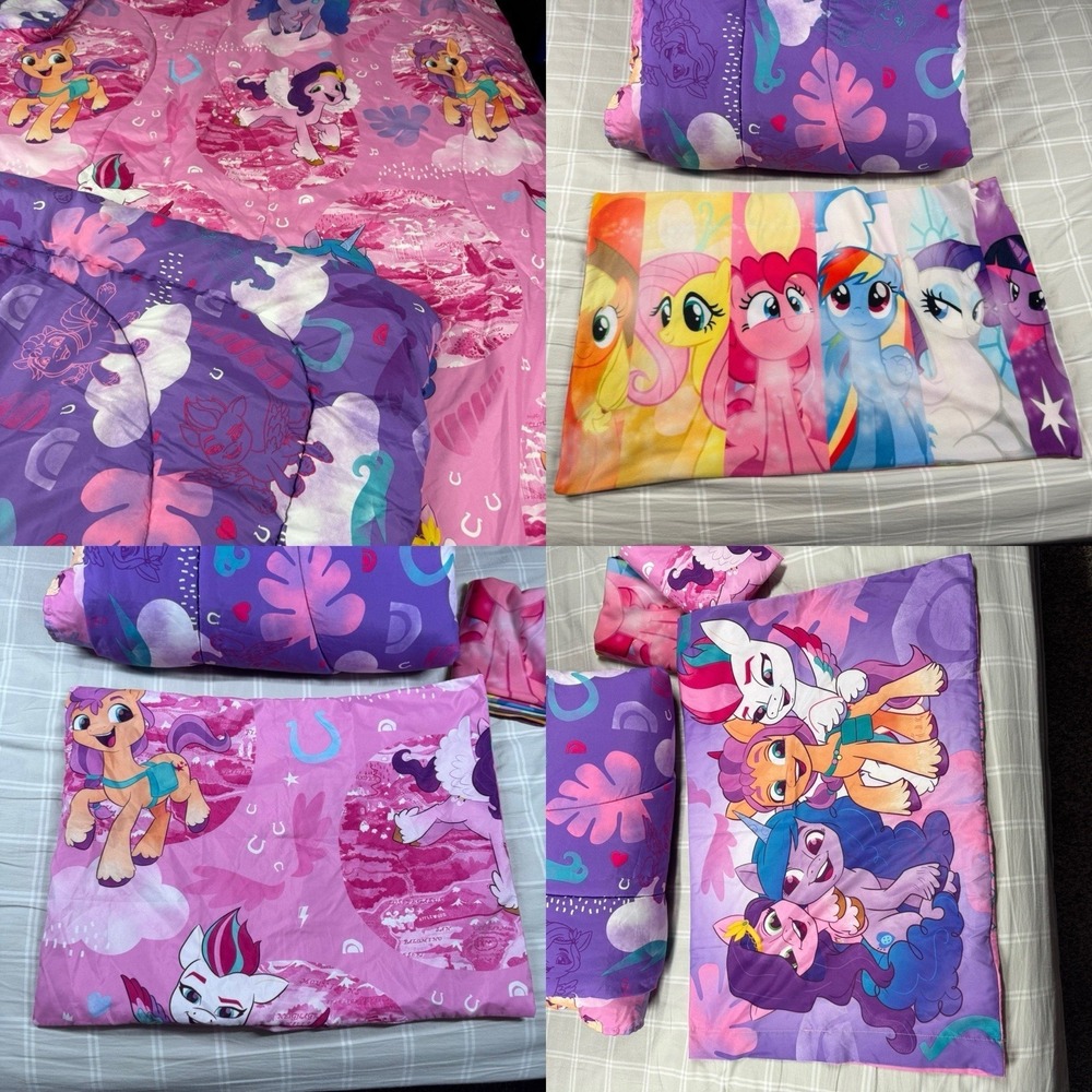 My‎ Little Pony Twin Reversible Comforter Pillowcase & Sham Purple Pink 64"x86"